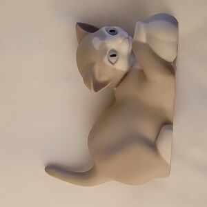Dove Gray Cat Figurine Playing w/ball. 4 1/2" long.